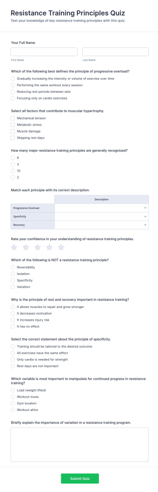 Resistance Training Principles Quiz Form Template
