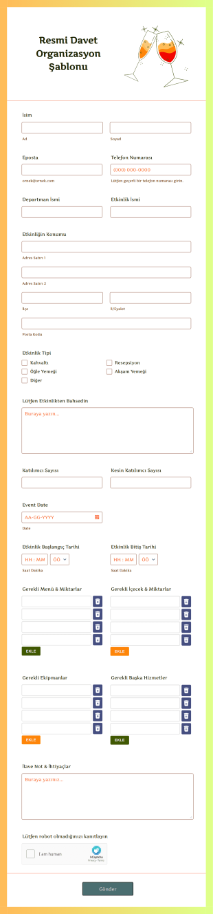 Resmi Davet Organizasyon Form Template