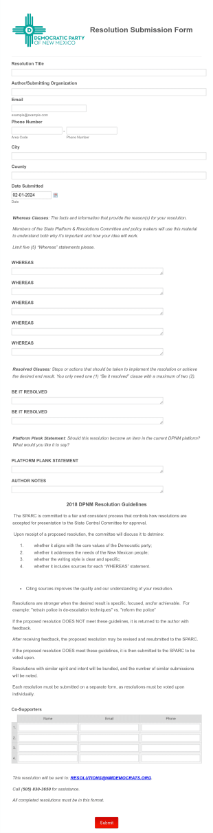 Resolution Submission Form Template