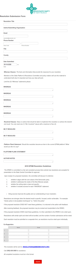 Resolution Submission Form Template