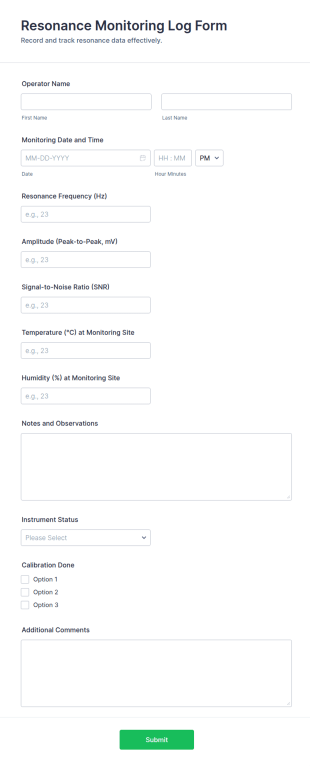 Resonance Monitoring Log Form Template
