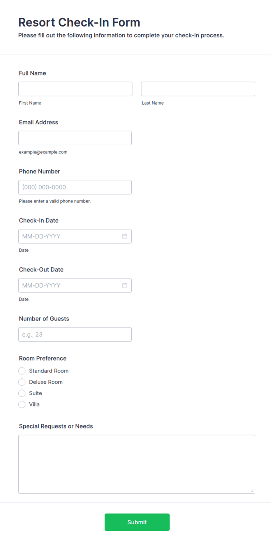 Easy Check In Form Resort Check-In Form Template | Jotform