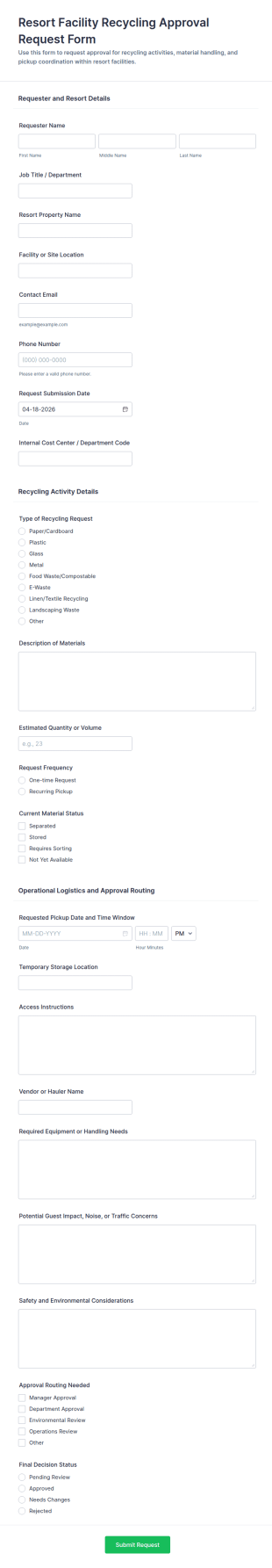 Resort Facility Recycling Approval Request Form Template
