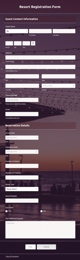 Resort Registration Form Template