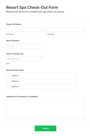 Resort Spa Check Out Form Template
