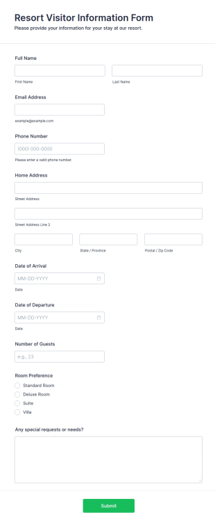 Resort Visitor Information Form Template
