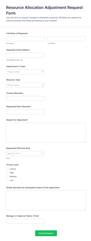 Resource Allocation Adjustment Request Form Template