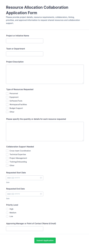 Resource Allocation Collaboration Application Form Template
