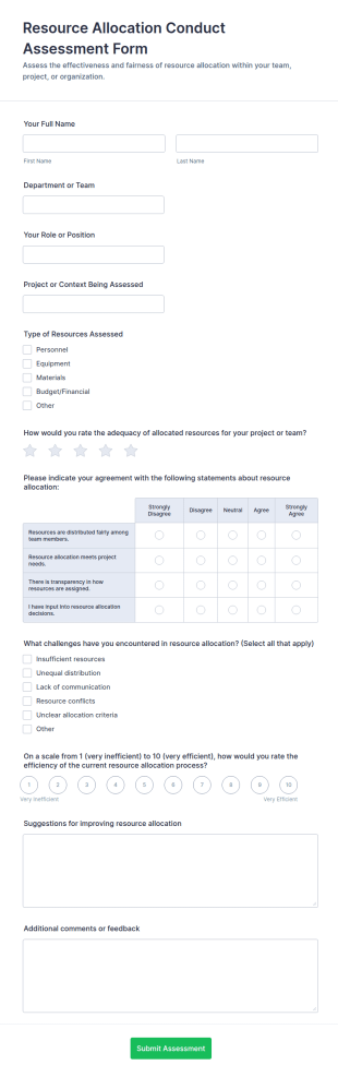 Resource Allocation Conduct Assessment Form Template