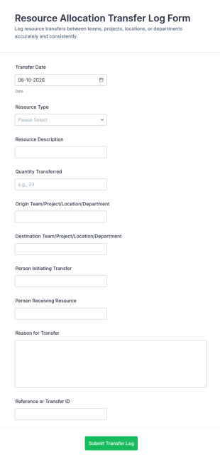 Resource Allocation Transfer Log Form Template