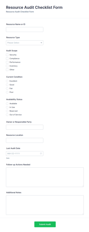 Resource Audit Checklist Form Template