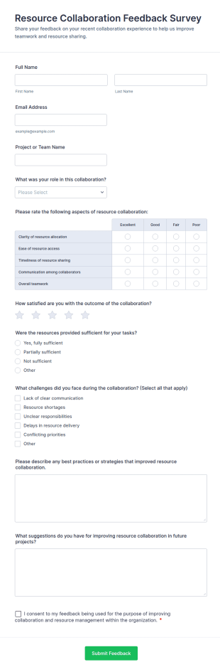 Resource Collaboration Feedback Survey Form Template