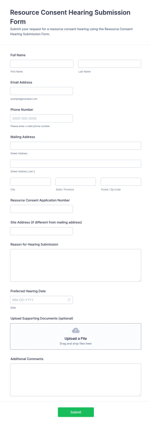 Resource Consent Hearing Submission Form Template