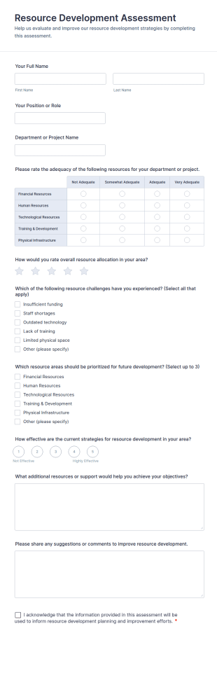 Resource Development Assessment Form Template
