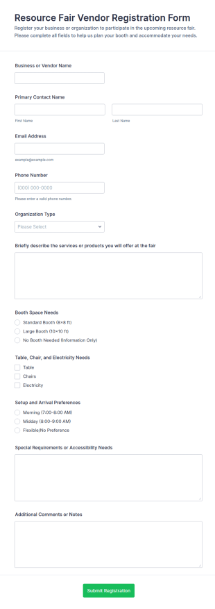 Resource Fair Vendor Registration Form Template