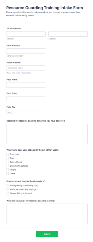 Resource Guarding Training Intake Form Template