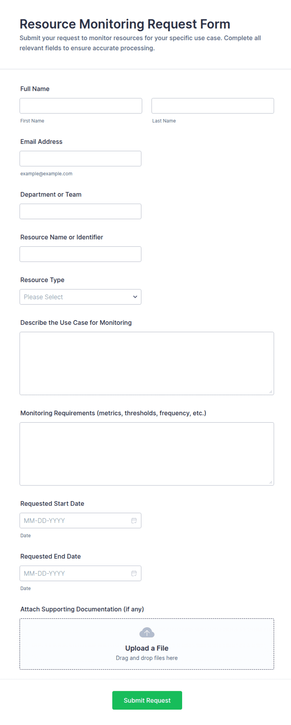 Resource Request Form Sample Resource Monitoring Request Form Template | Jotform