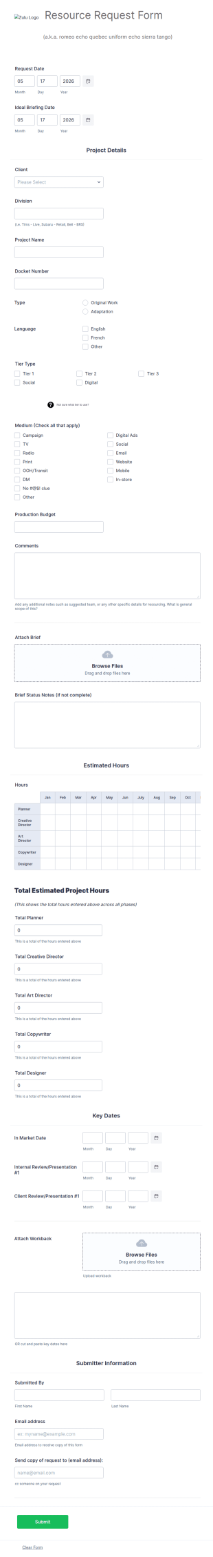 Resource Request Form Template