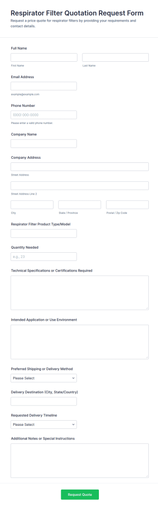 Respirator Filter Quotation Request Form Template