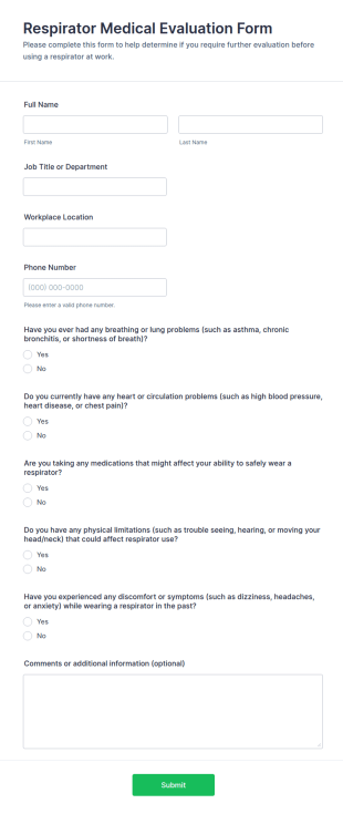Respirator Medical Evaluation Form Template