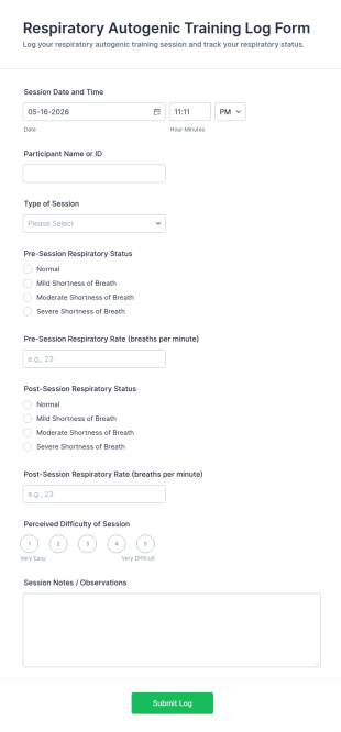 Respiratory Autogenic Training Log Form Template