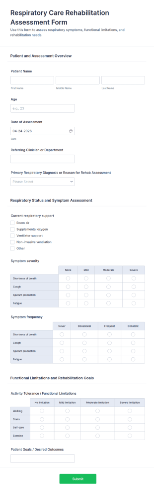 Respiratory Care Rehabilitation Assessment Form Template