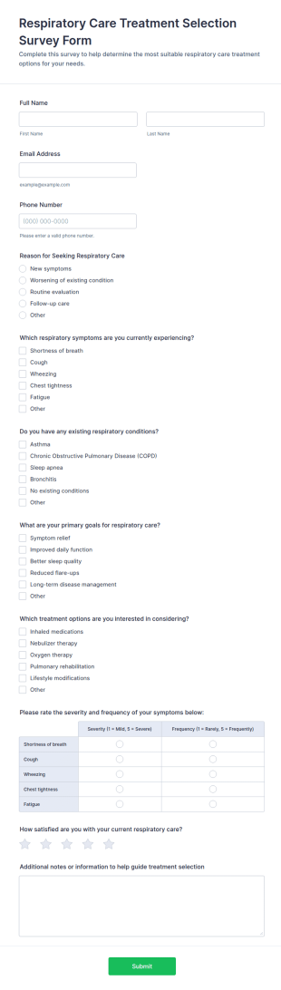 Respiratory Care Treatment Selection Survey Form Template