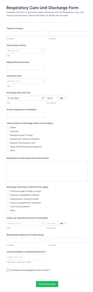 Respiratory Care Unit Discharge Form Template