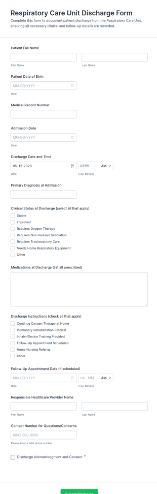 Respiratory Care Unit Discharge Form Template