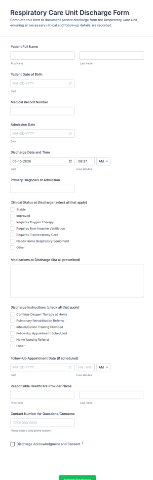 Respiratory Care Unit Discharge Form Template