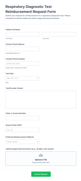 Respiratory Diagnostic Test Reimbursement Request Form Template