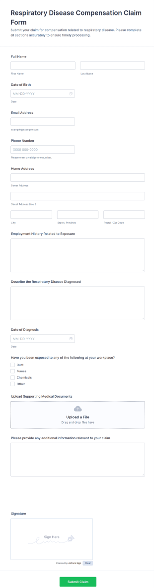 Respiratory Disease Compensation Claim Form Template