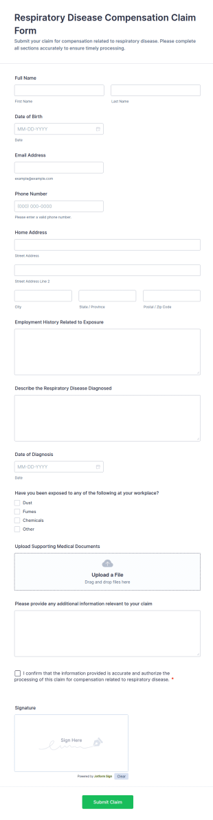 Respiratory Disease Compensation Claim Form Template