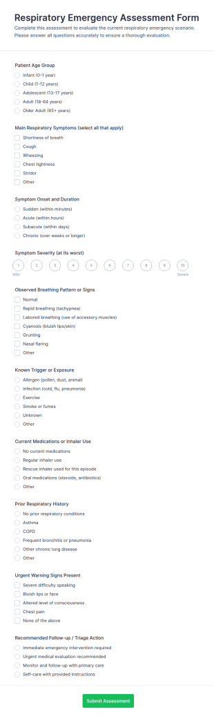 Respiratory Emergency Assessment Form Template