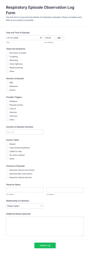 Respiratory Episode Observation Log Form Template