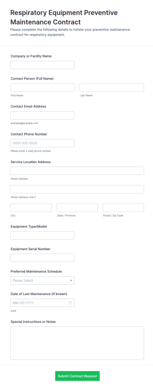 Respiratory Equipment Preventive Maintenance Contract Form Template