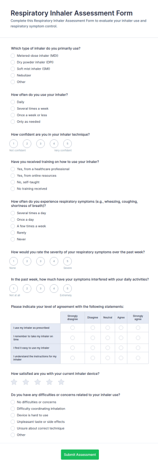 Respiratory Inhaler Assessment Form Template