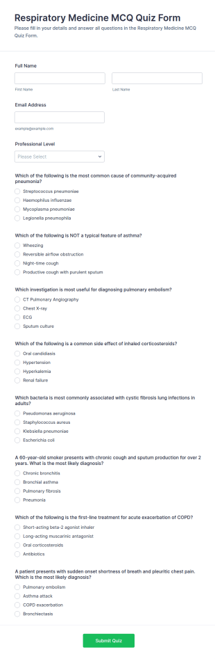 Respiratory Medicine MCQ Quiz Form Template