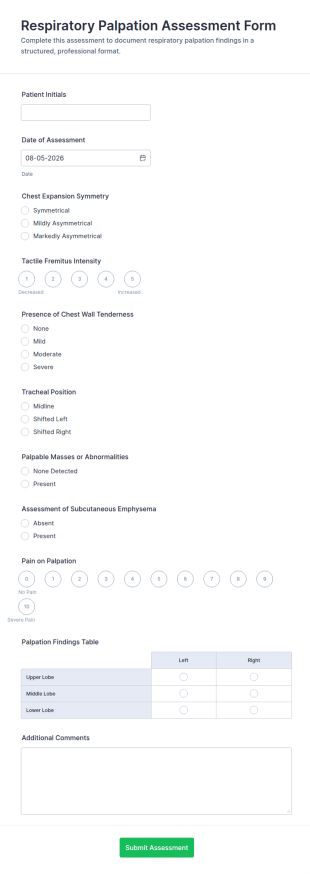 Respiratory Palpation Assessment Form Template