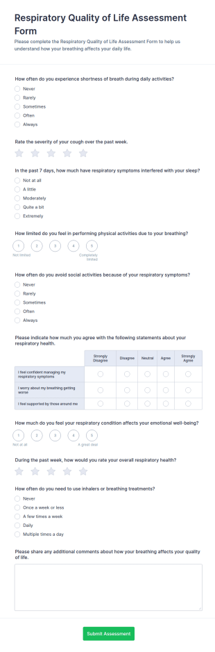 Respiratory Quality Of Life Assessment Form Template