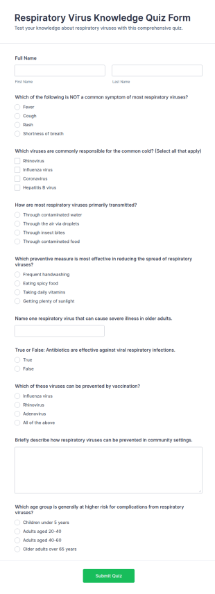 Respiratory Virus Knowledge Quiz Form Template
