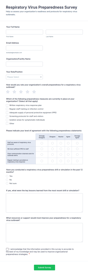 Respiratory Virus Preparedness Survey Form Template
