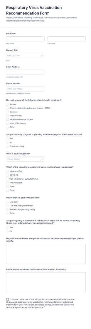 Respiratory Virus Vaccination Recommendation Form Template