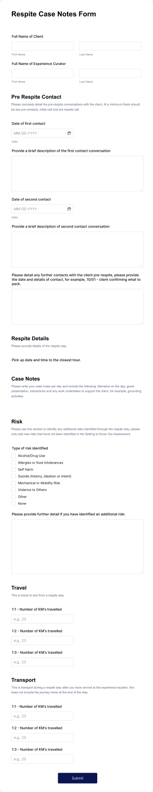Respite Case Notes Form Template