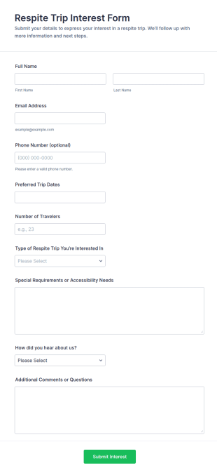 Respite Trip Interest Form Template