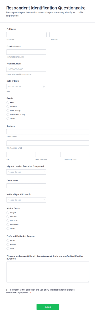 Respondent Identification Questionnaire Form Template
