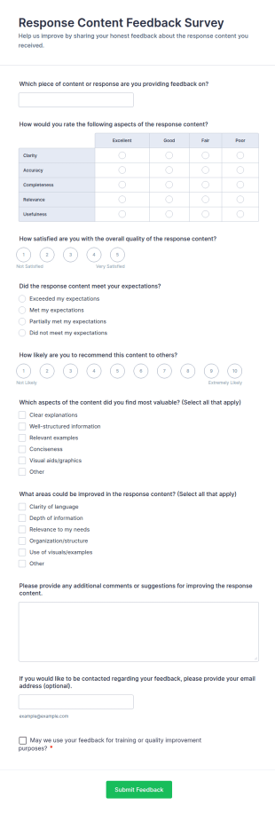 Response Content Feedback Survey Form Template