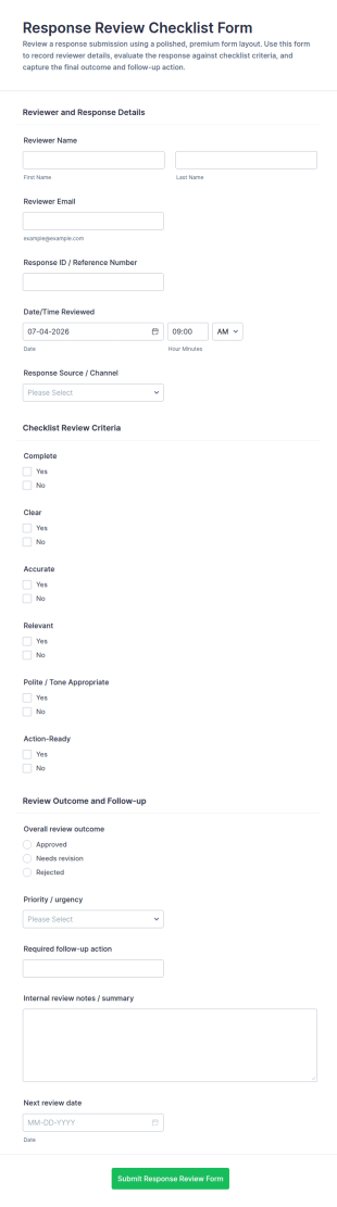 Response Review Checklist Form Template