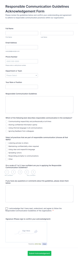 Responsible Communication Guidelines Acknowledgement Form Template