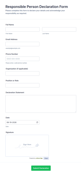 Responsible Person Declaration Form Template